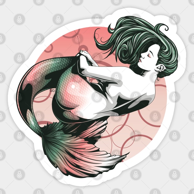 Red and Green Mermaid Sticker by redappletees